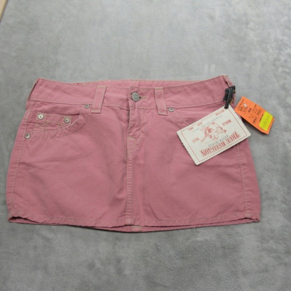 True Religion Dresses & Skirts - True Religion Denim Mini Skirt Women 28 Fade Red Pink Lizzie Unlined USA 152 NEW